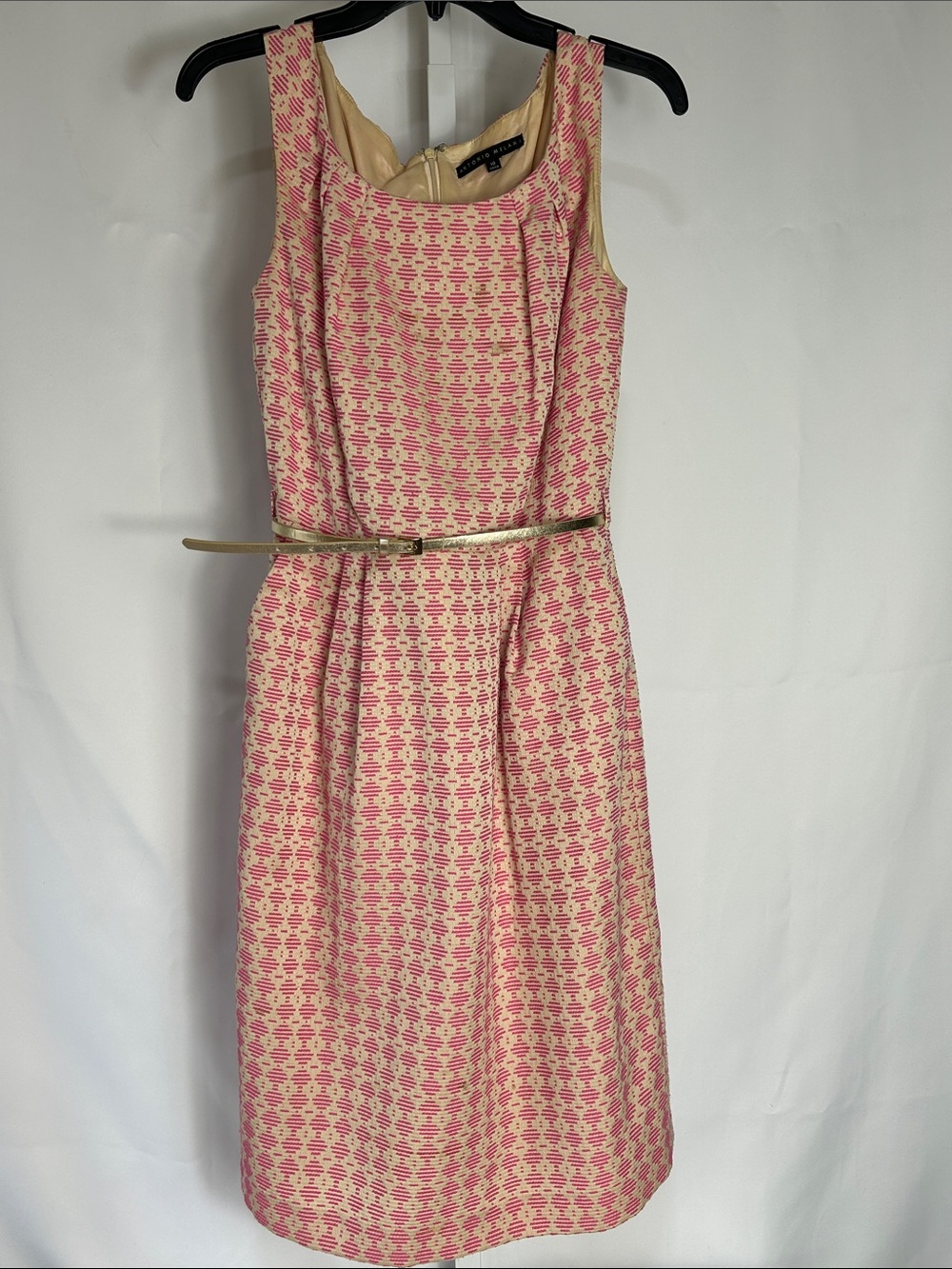 Antonio Melani Women’s Size 10 Pink Tan Sleeveless Belted Pleated Vintage Dress